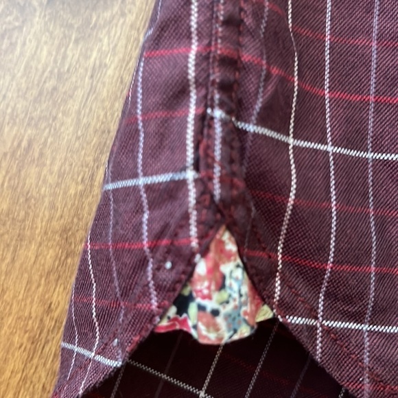 Ted Baker Button Down Shirt Elbows Patch Burgundy Plaid - Picture 6 of 13